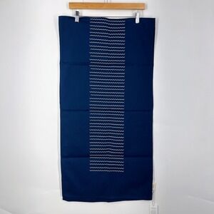 Territory Navy Blue Cotton Table Runner Wavy Line Embroidery 18x35 New